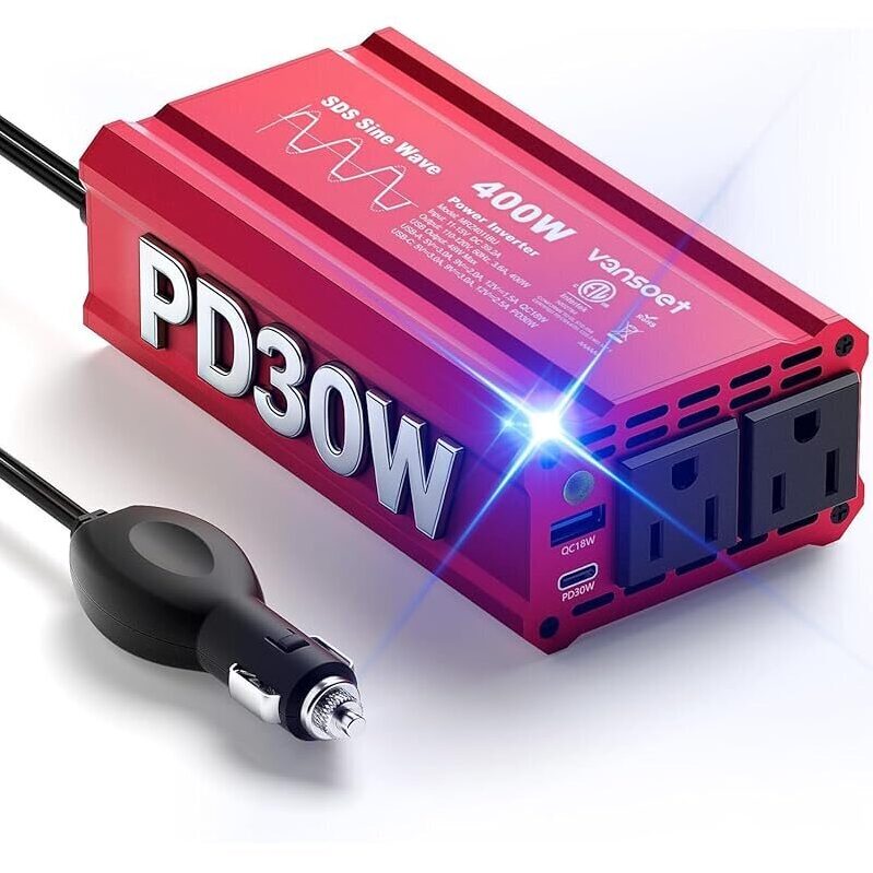 Reliable 400W Peak Car Power Inverter with USB Ports - Perfect for Road Trips