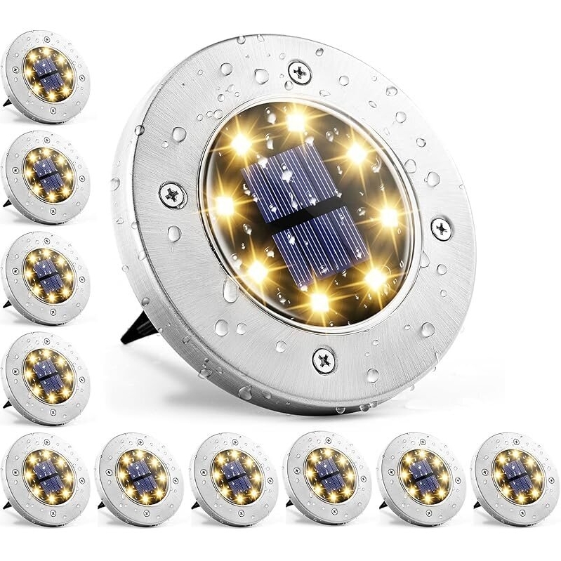 12-Pack Gigalumi Waterproof Solar Ground Lights - No Drilling Required
