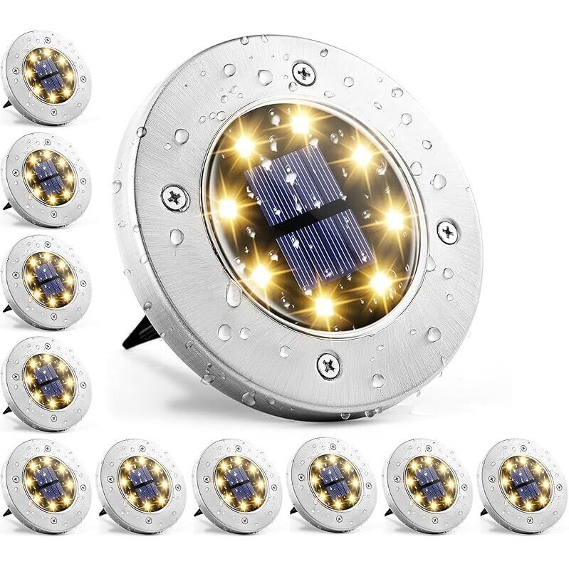 12-Pack Gigalumi Waterproof Solar Ground Lights - No Drilling Required