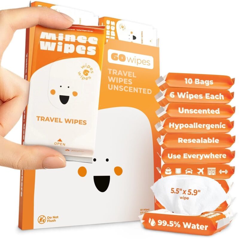 Moonies Impossibly Compact Travel Wipes 10-Pack - Unscented, Hypoallergenic, 99.5% Water