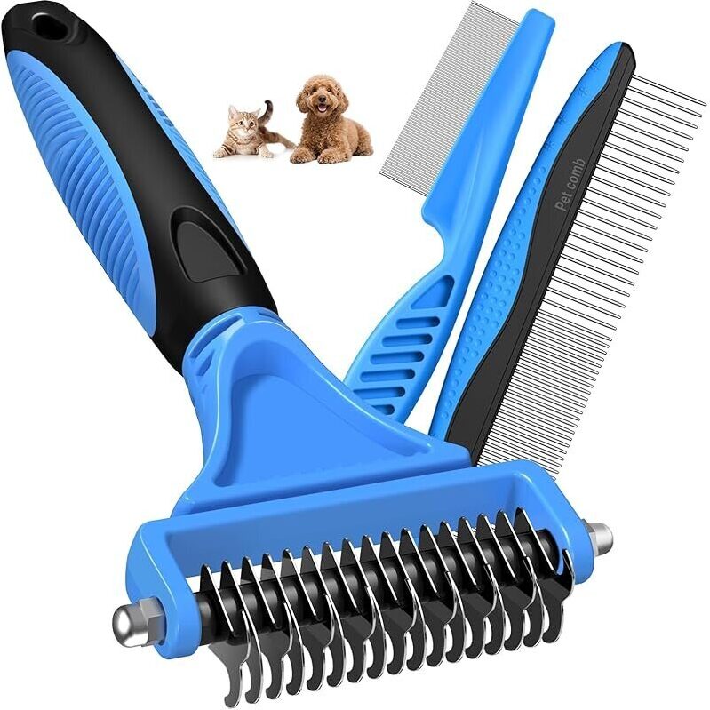 Efficient Pet Grooming Kit: Rake, Metal Comb & Flea Comb