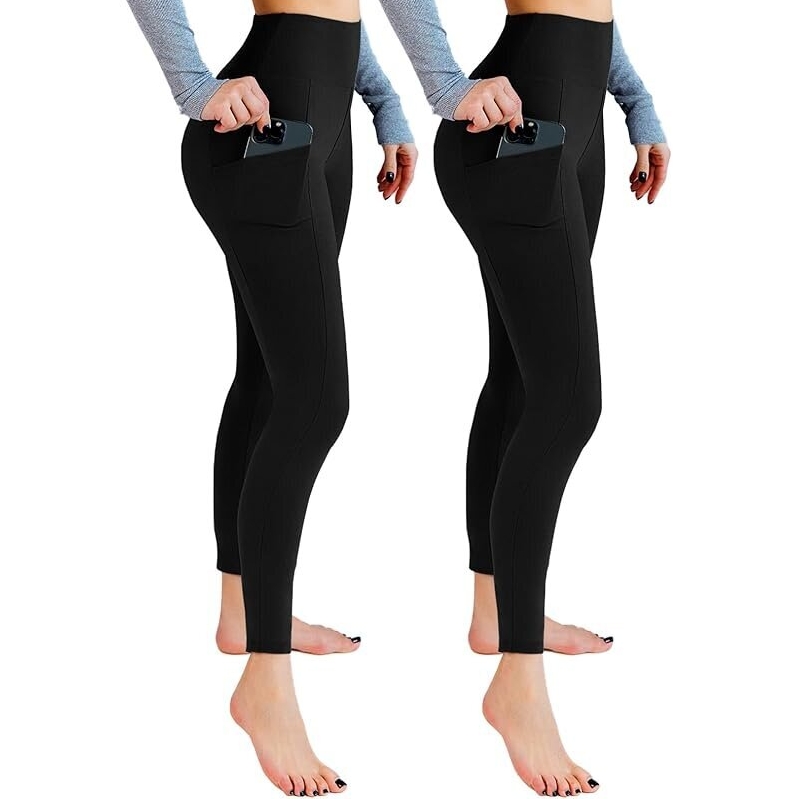 2-Pack Soft High Waisted Leggings with Pockets for Women