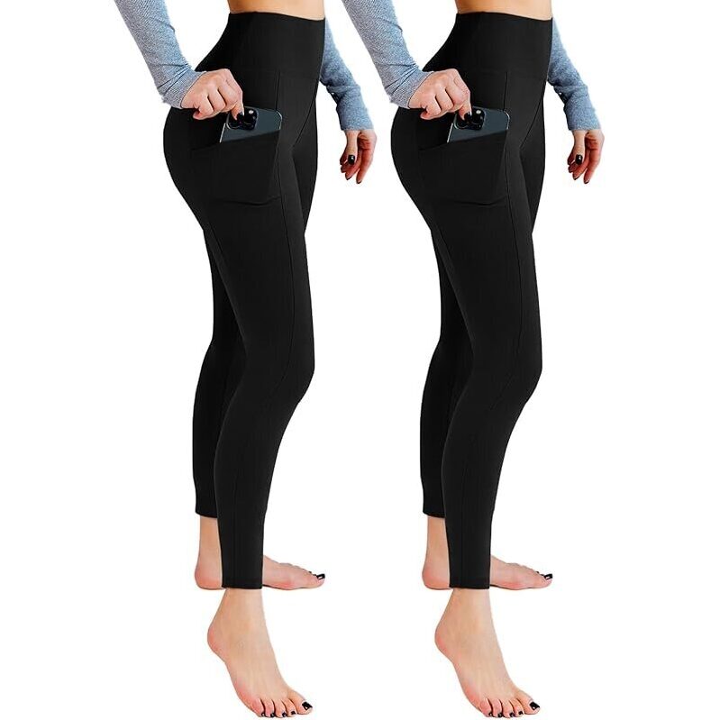 2-Pack Soft High Waisted Leggings with Pockets for Women