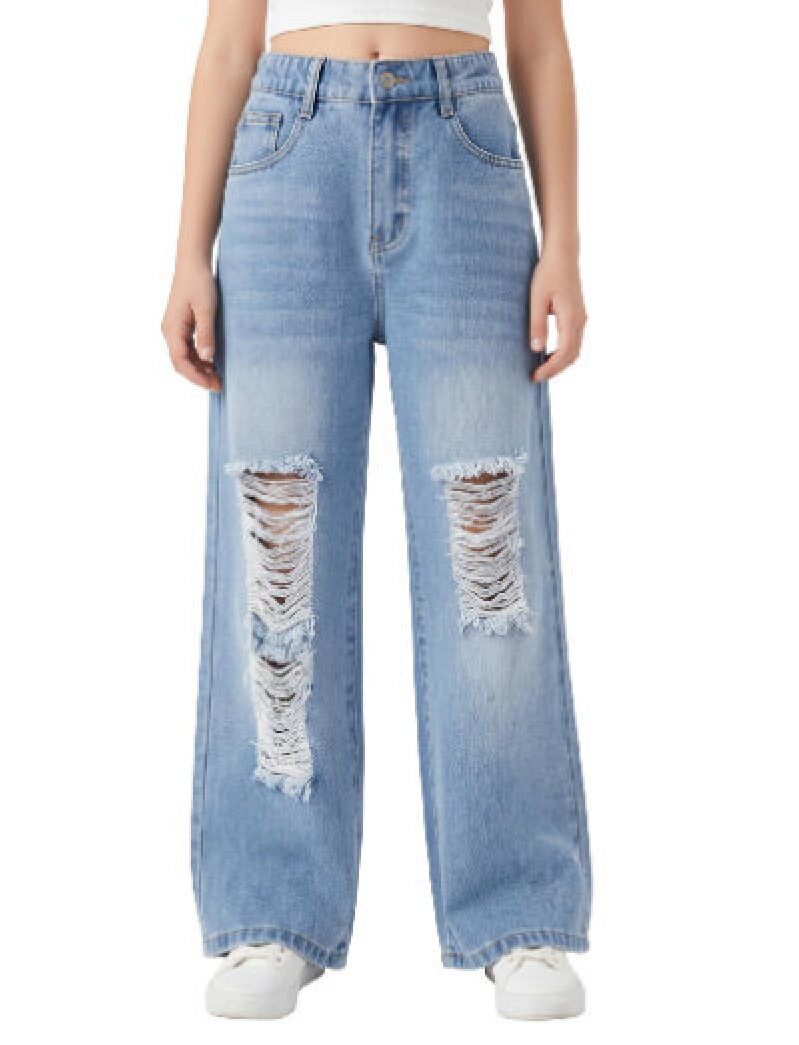 PATPAT Girls' Loose-Fit Distressed Denim Pants