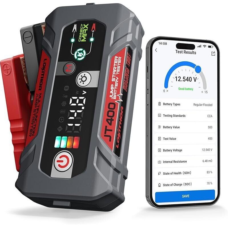 Lokithor JT400 2-in-1 Jump Starter & Battery Tester - Reliable Power Boost