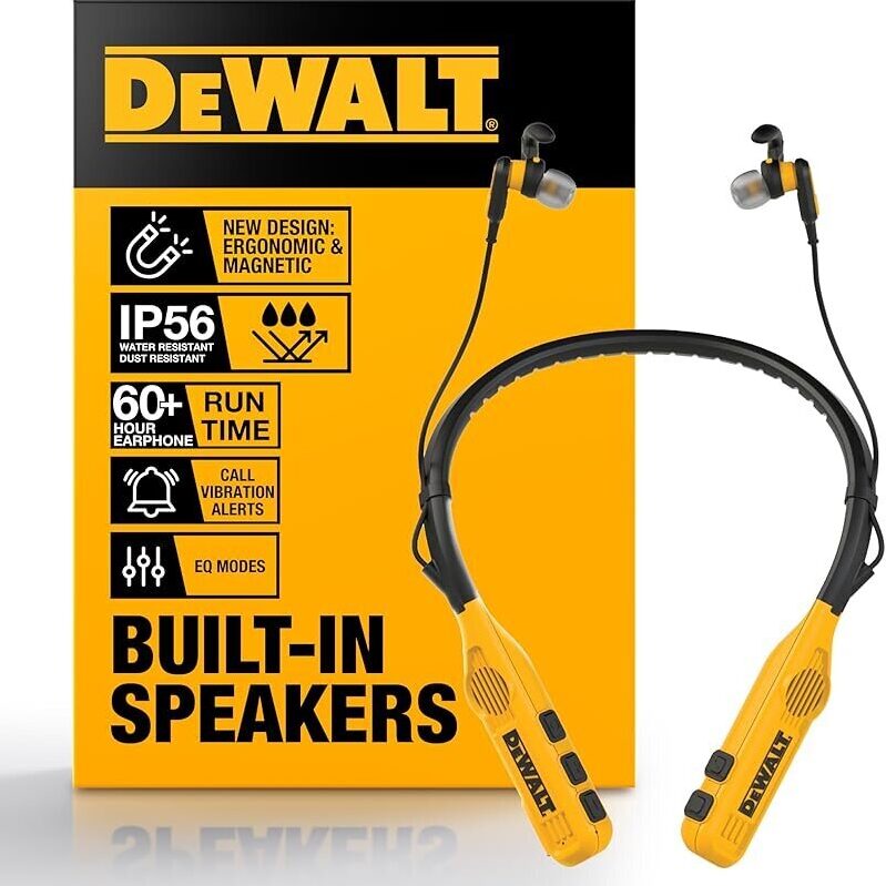 DEWALT Heavy Duty 2-in-1 Neckband Bluetooth Headphones - Ultimate Comfort and Sound