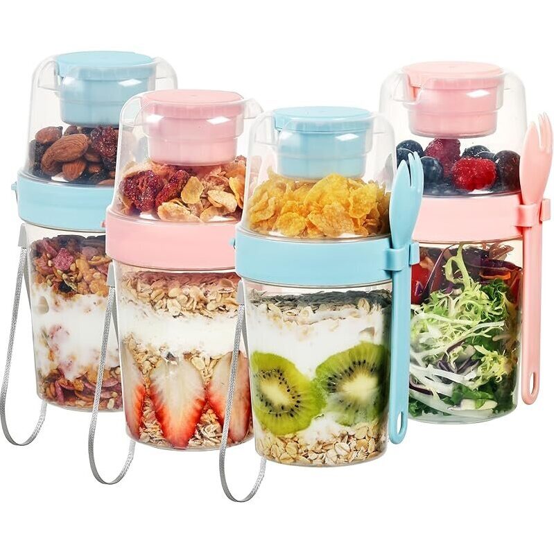 4-Pack Yogurt Parfait Cups with Lids and Spoons - 27oz