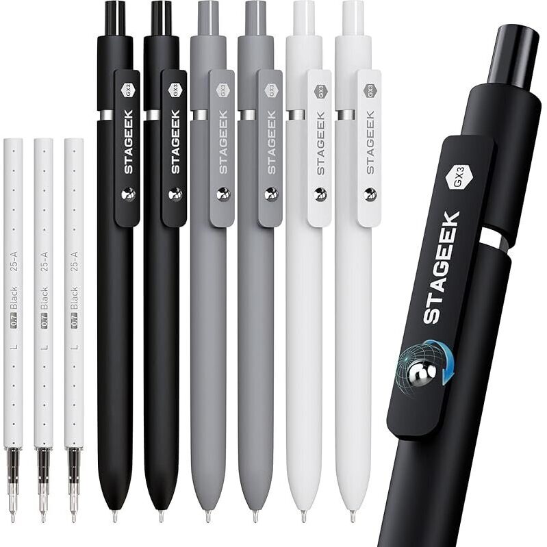 STAGEEK GX3 Black Gel Pens Pack with Extra Refills - Sleek, Reliable, and Long-Lasting