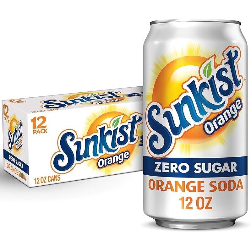 12-Pack Sunkist Zero Sugar Orange Soda 12oz Cans - Refreshing, Zero Sugar Beverage
