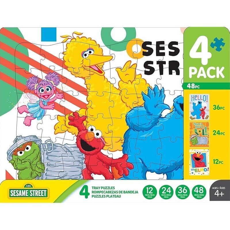 4-Pack Sesame Street Tray Puzzle - Ideal for Growing Kids
