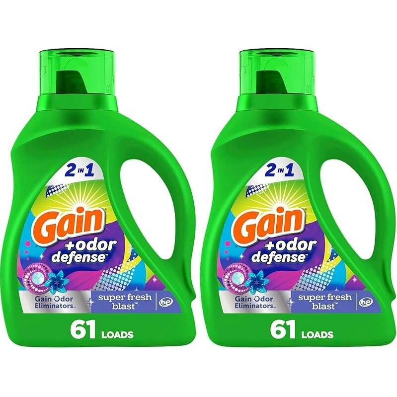 Long-Lasting Freshness: 2pk Gain Odor Defense Liquid Laundry Detergent