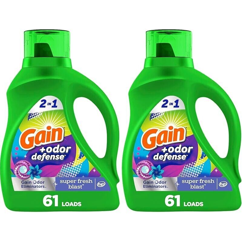 Long-Lasting Freshness: 2pk Gain Odor Defense Liquid Laundry Detergent