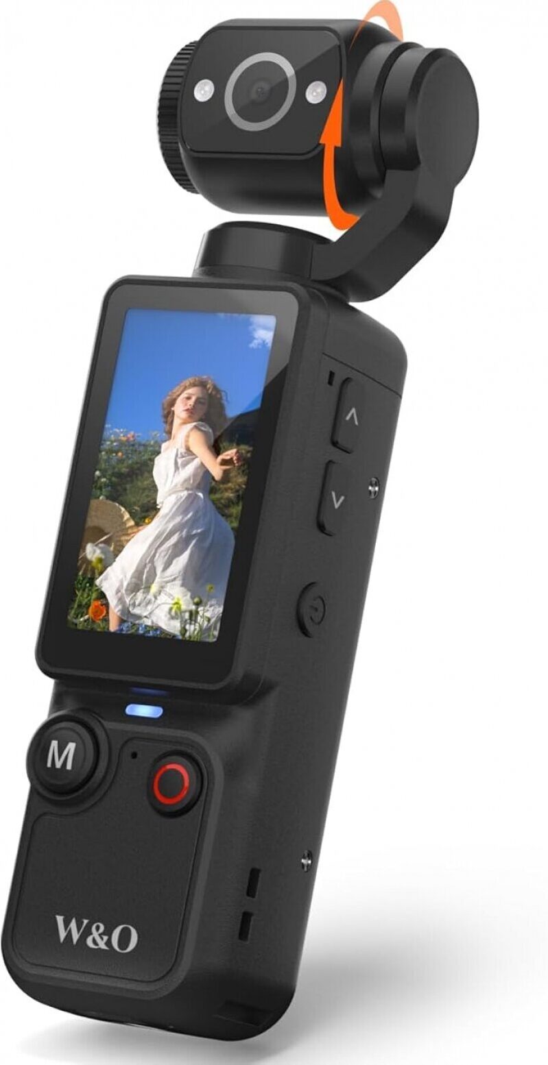 W&O Vlogging Camera: 180° Rotating Lens, 7-Hour Battery, Pocket Size, Easy One-Button Recording