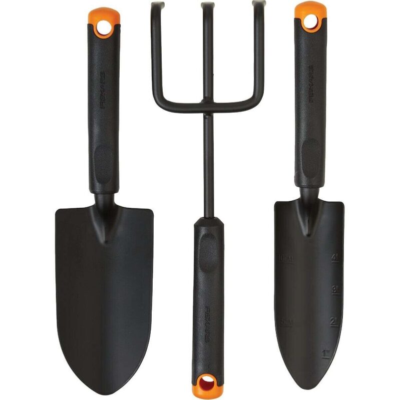 Fiskars 3-in-1 Garden Tool Set w/Trowel - Heavy Duty, Ergonomic Design for All Gardening Needs