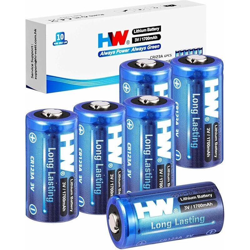 6-Pack HW CR123A 3V Lithium Battery 1700mAh - High Capacity Batteries