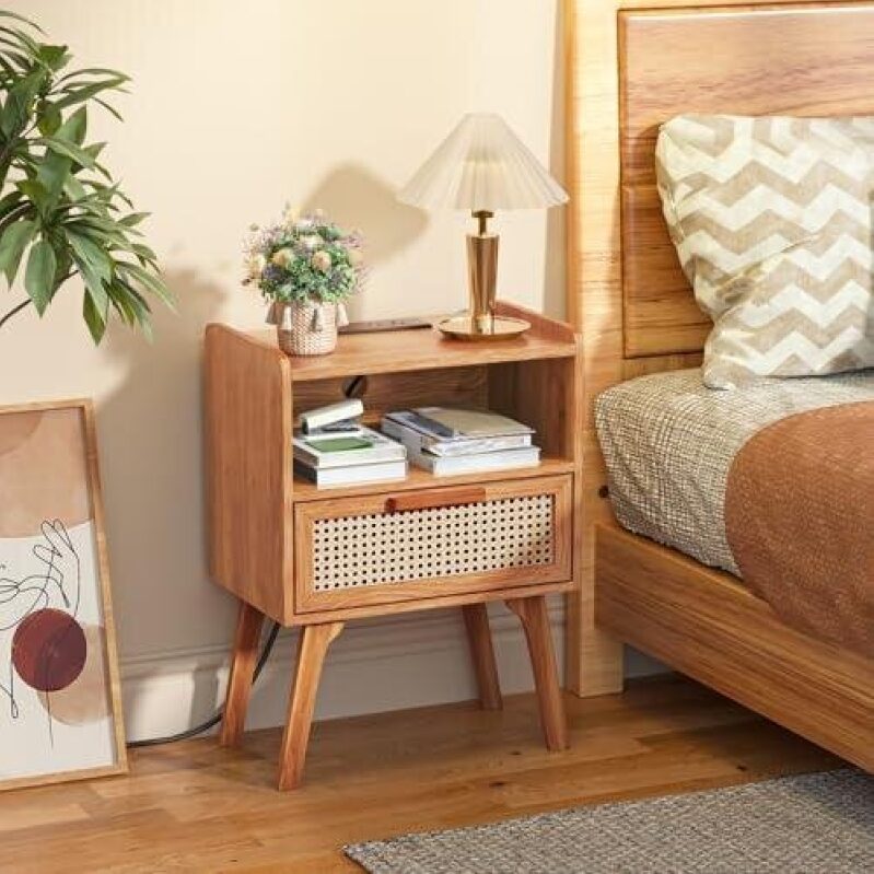 Stylish Wooden Bedside Table with Charging Port - 50% OFF