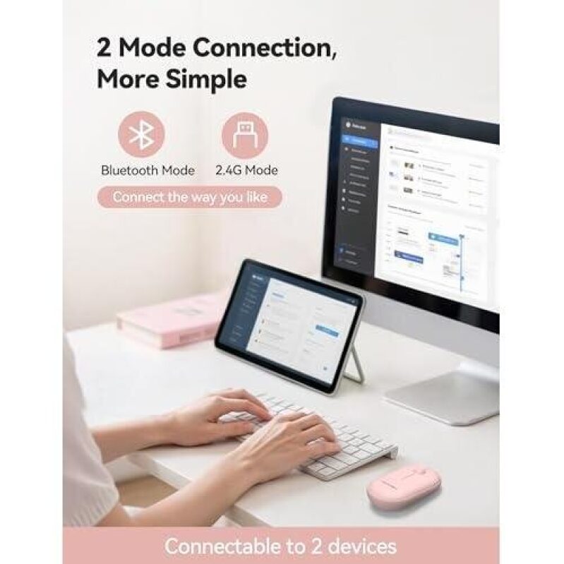 Dual-Mode Silent Lightweight Wireless Bluetooth Mouse - Pink