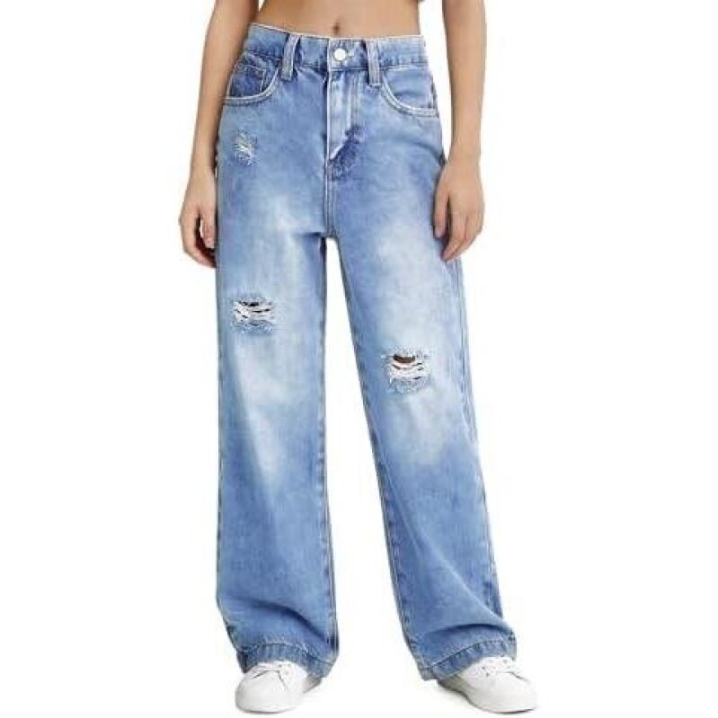 50% Off Girls' Loose Distressed Denim Jeans for Ages 5-14
