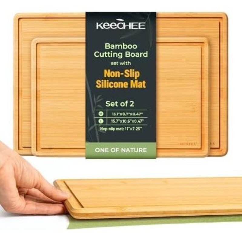 KeeChee Bamboo Cutting Board Set with Non-Slip Silicone Mat - 50% OFF