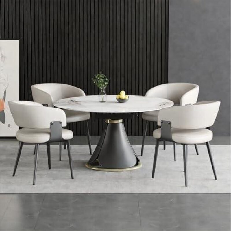 Modern PU Leather Curved Back Metal Leg Dining Chairs Set of 4 - 48% OFF