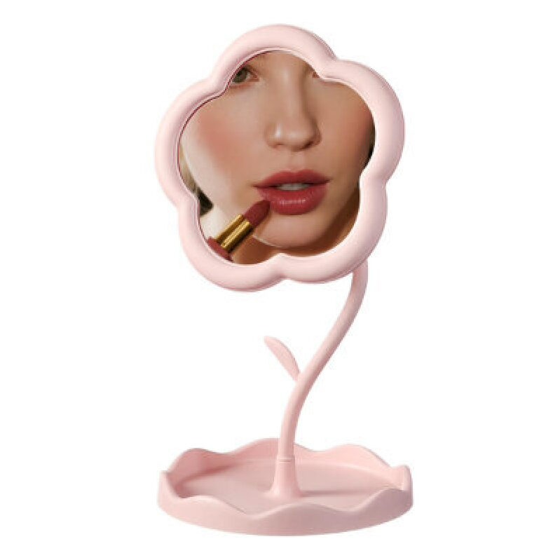 Pink Desk Mirror with LED Light for Makeup