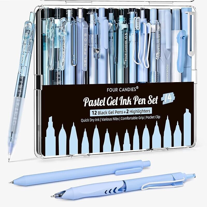 Four Candies 12pc Gel Ink Pen Set with Highlighters - Premium Quality Writing Tools