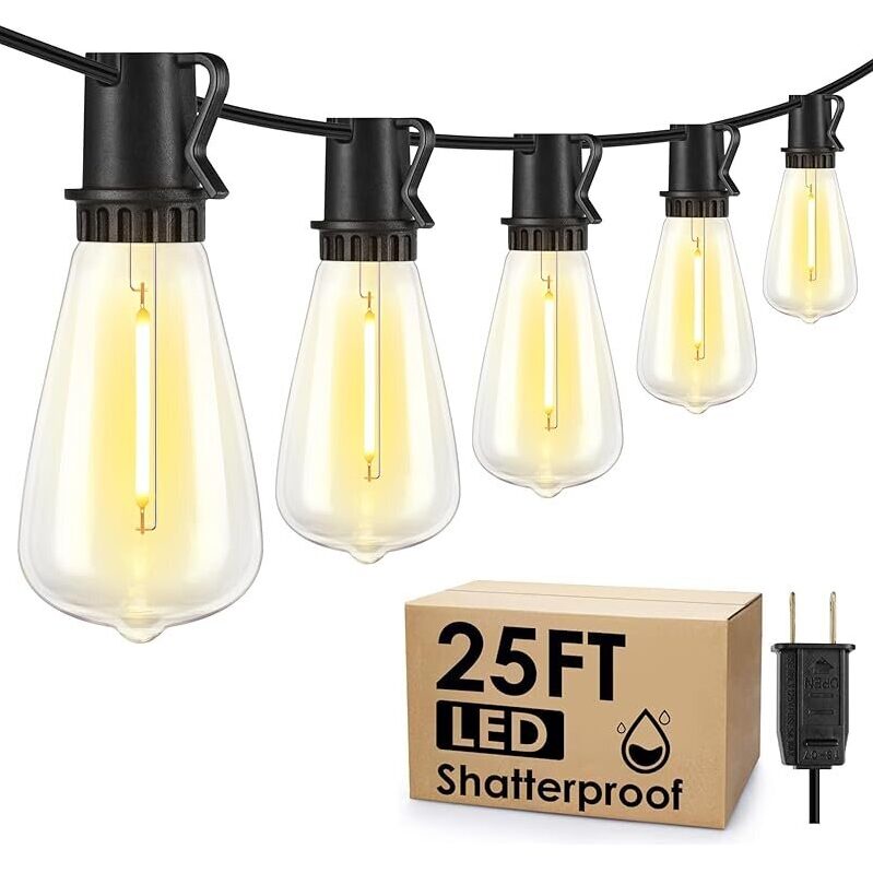 Illuminate Your Patio with Larkvue 25ft Outdoor String Lights - 10+1 LED Retro Edison Bulbs