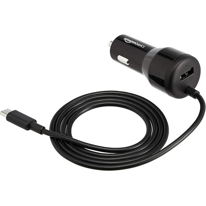 AmazonBasics 30W USB Car Charger with USB-C Cable - Dual Port Fast Charging Solution