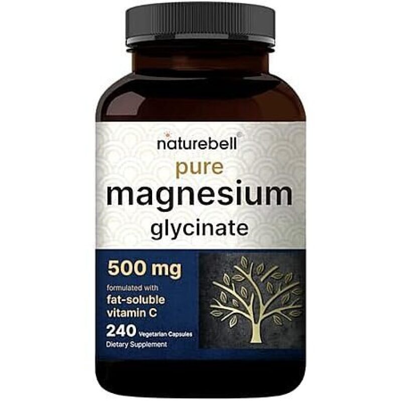 NatureBell Magnesium Glycinate 500mg Capsules - 240 Count, High-Quality Dietary Supplement