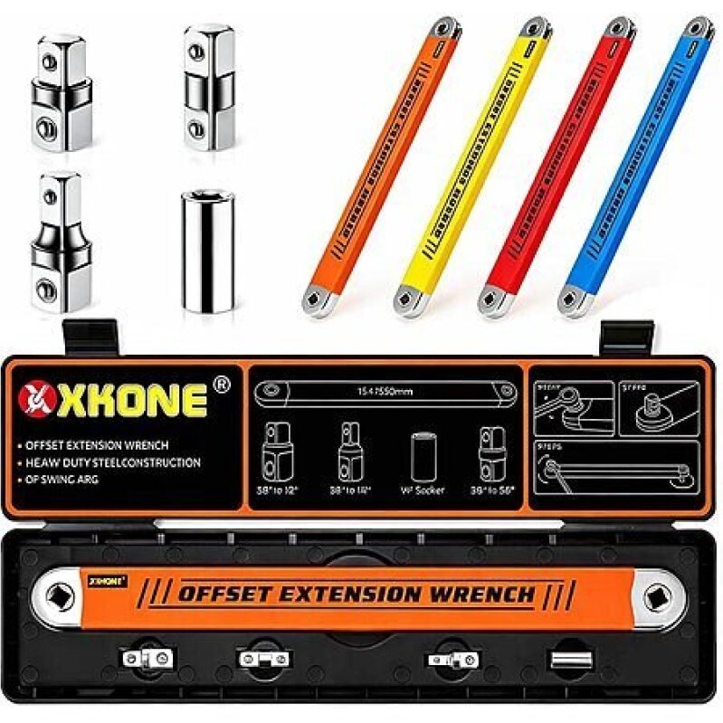 XKONE Offset Extension Wrench w/ Adapters - Durable, Multi-Functional Tool