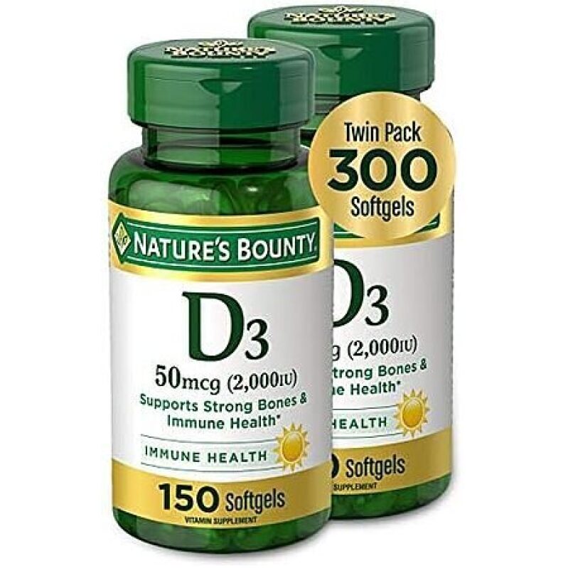 2-Pk 150-Ct Nature's Bounty 50mcg (2000IU) Vitamin D3 Softgels - Great Deal