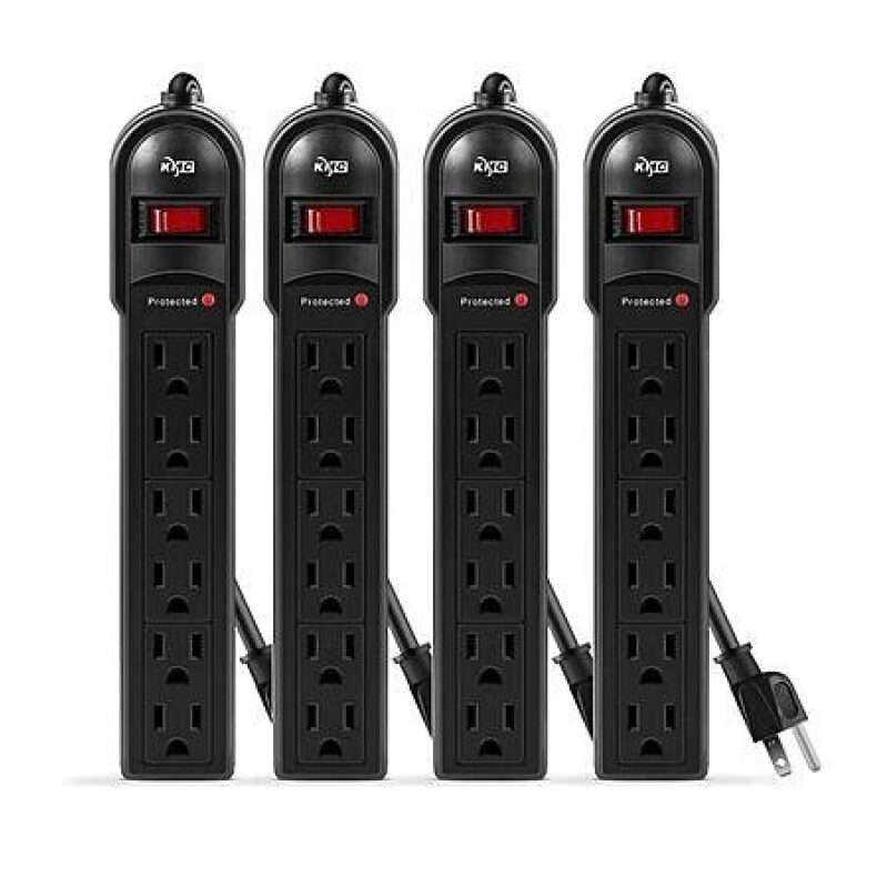 KMC 6-Outlet Surge Protector Power Strip 4-Pack - $14.99