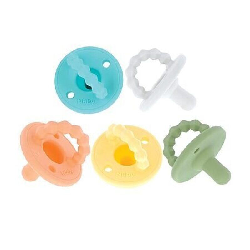 Affordable 5-Pack Nuby Softees Baby Silicone Pacifier & Teether Set - Multi-Color or Neutrals