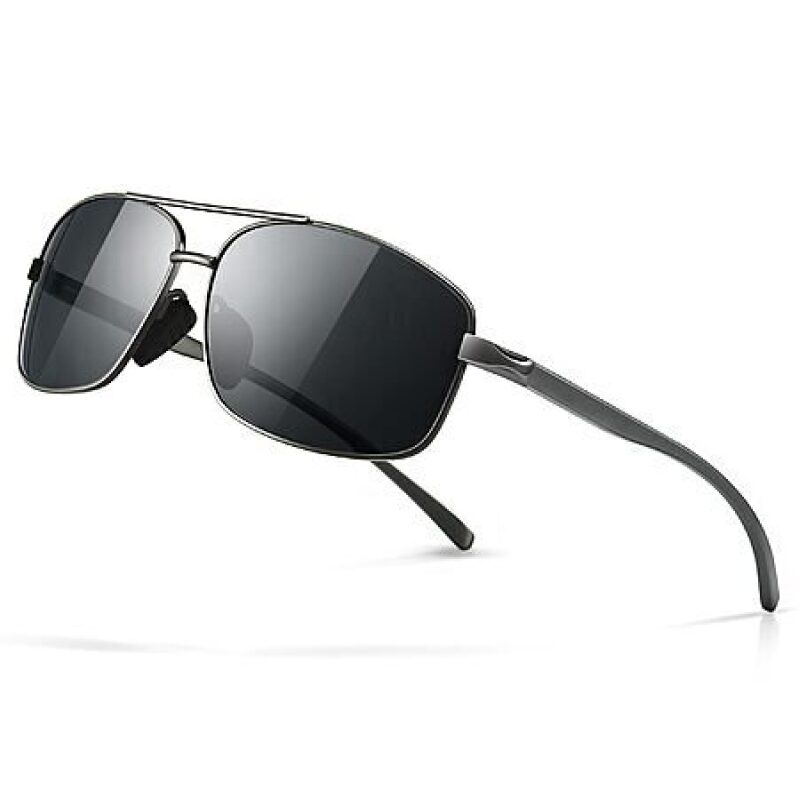 SUNGAIT Men's Ultra Lightweight Rectangular Polarized Sunglasses - Gunmetal Frame Gray Lens