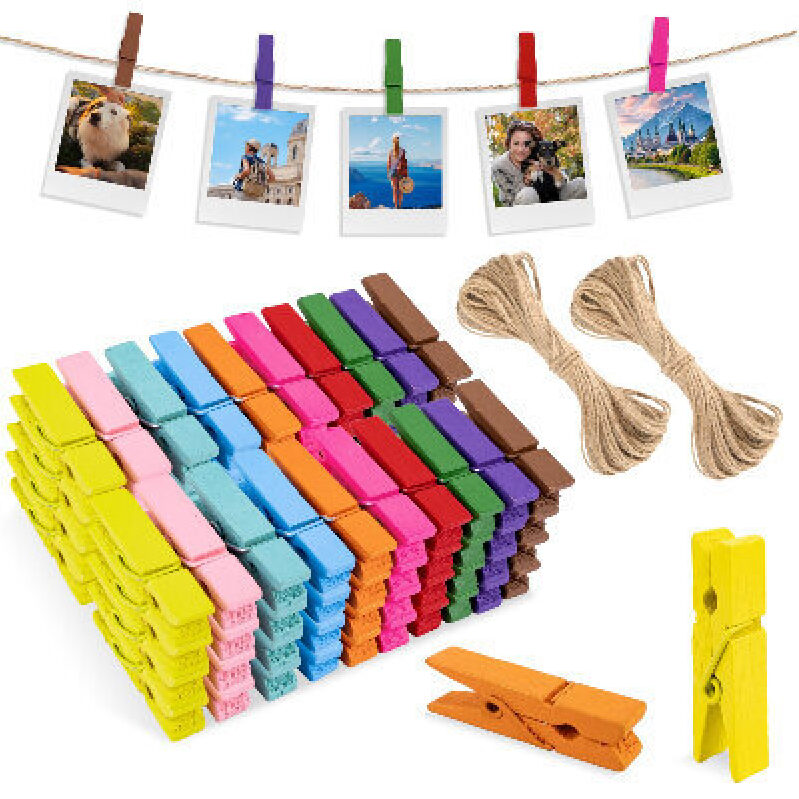Joycraft Wooden Pegs with Rope - 100 Piece Multi-Color Set