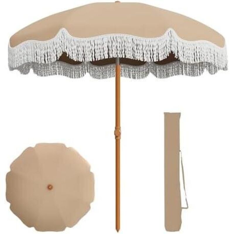 7 Foot Outdoor Beach Umbrella with Tassels - 46% Off