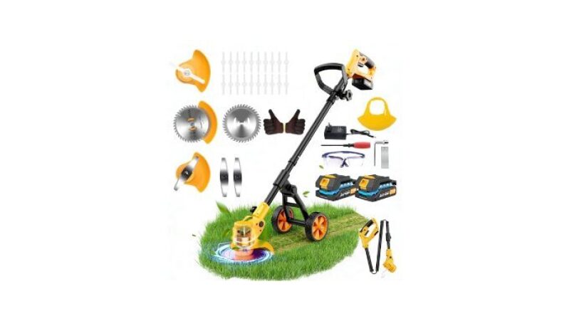 Electric Weed Wacker Cordless with Wheels - 4-in-1 Grass Trimmer, Brush Cutter, Edger & Small Lawn Mower