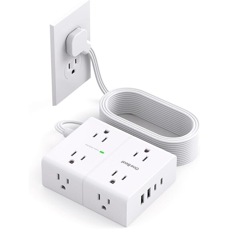 One Beat 10Ft Extension Cord with 8 Outlets & 4 USB Ports