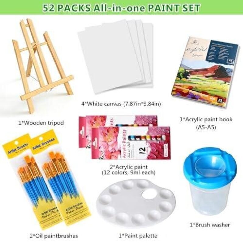52 Packs All-in-one Acrylic Paint Set with Canvas and Easel - 50% Discount
