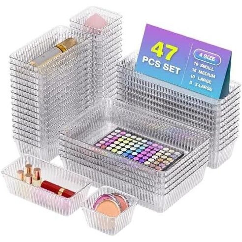 47 PCS Transparent Plastic Storage Bins - 4 Sizes, 47% OFF