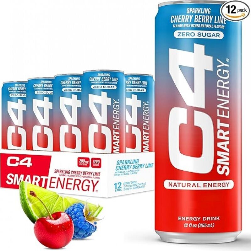 Cellucor C4 Smart Energy Drink - Sugar Free Performance Fuel & Nootropic Brain Booster, Coffee Substitute or Alternative | Cherry Berry Lime 12 Oz - 12 Pack