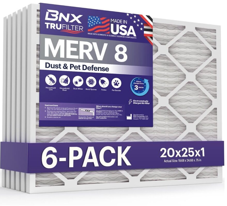 BNX TruFilter 20x25x1 Air Filters - 6-Pack MERV 8