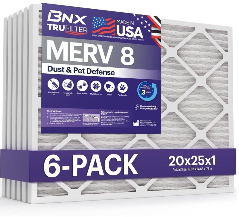 BNX TruFilter 20x25x1 Air Filters - 6-Pack MERV 8