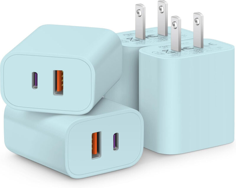 20W Fast Charging USB-C Dual Port Charger Heads - 4 Pack