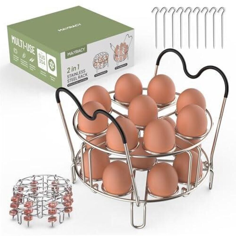 Stainless Steel Egg Rack - 2 in 1 Multi-Use, 9-Hole Stackable Design for Electric Pressure Cookers