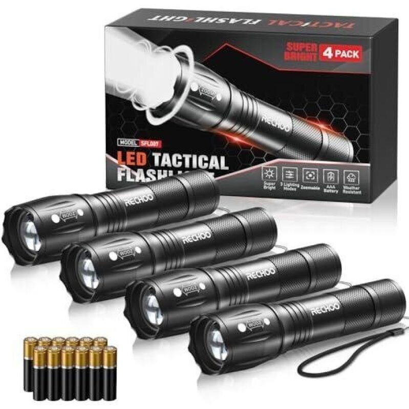4-Piece LED Tactical Flashlight Bundle - High Brightness, Super Bright, 52% OFF