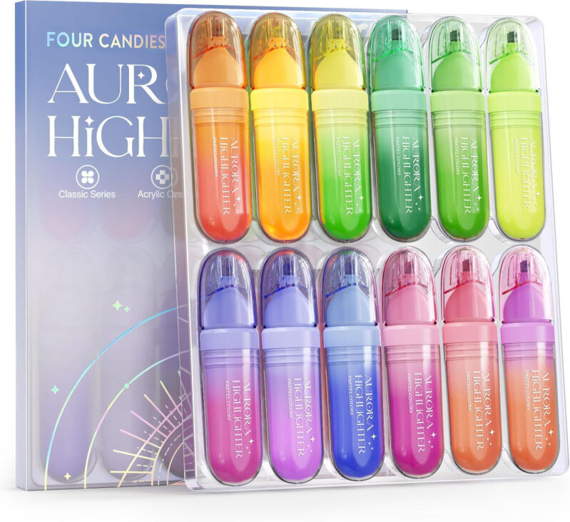 12-Color Aurora Highlighter Set - Vibrant & Durable Highlighters