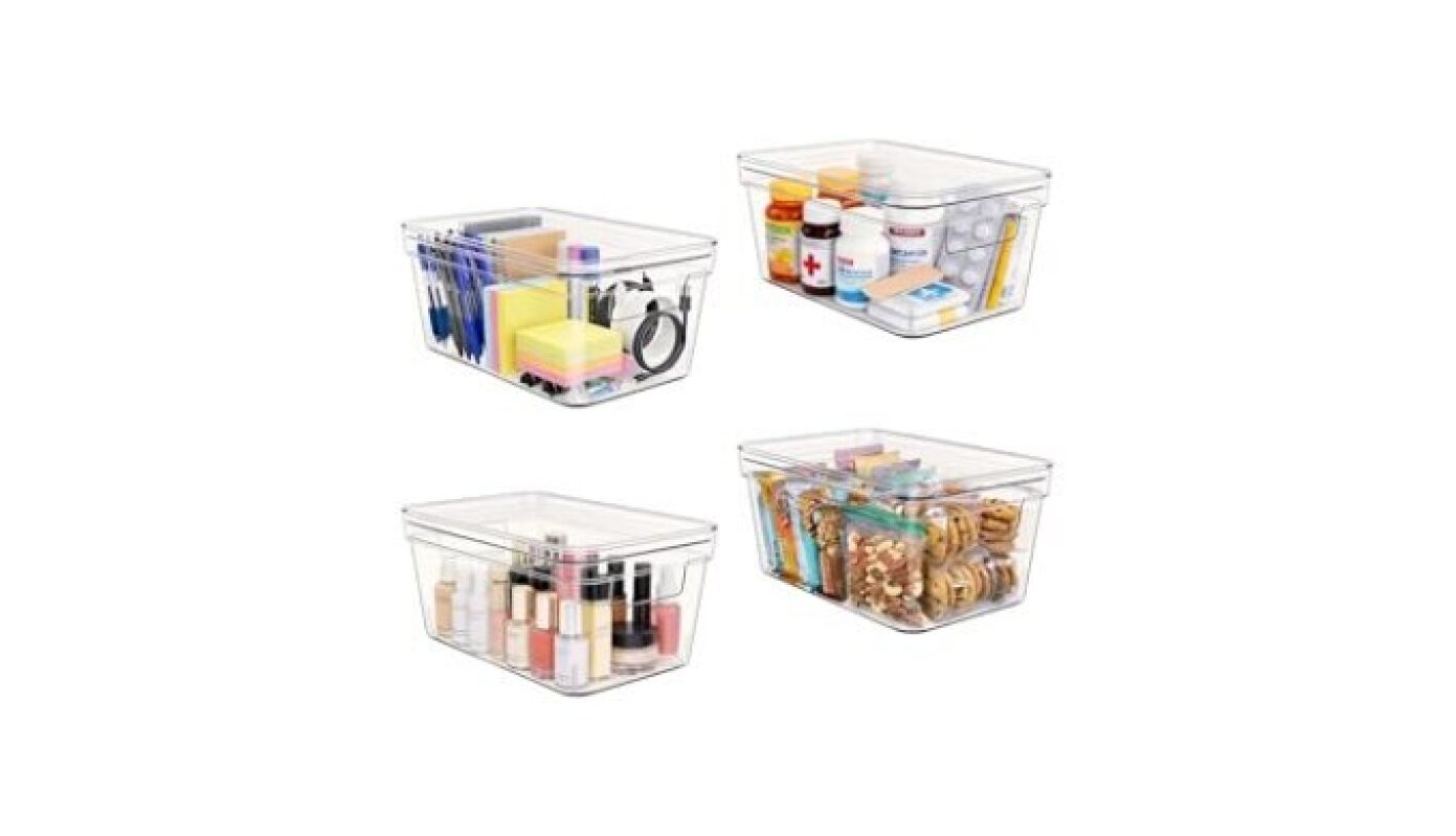 MOONEDGE Small Clear Plastic Storage Bins with Lids - Stackable Organizer Bins for Home