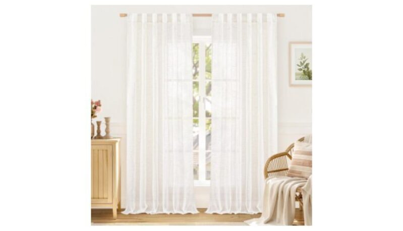 LAMIT Semi Sheer Linen Curtains for Living Room - 2 Panels