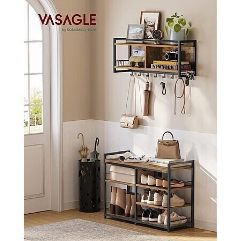 VASAGLE Hall Tree with Shoe Bench, Rustic Brown - $35.99